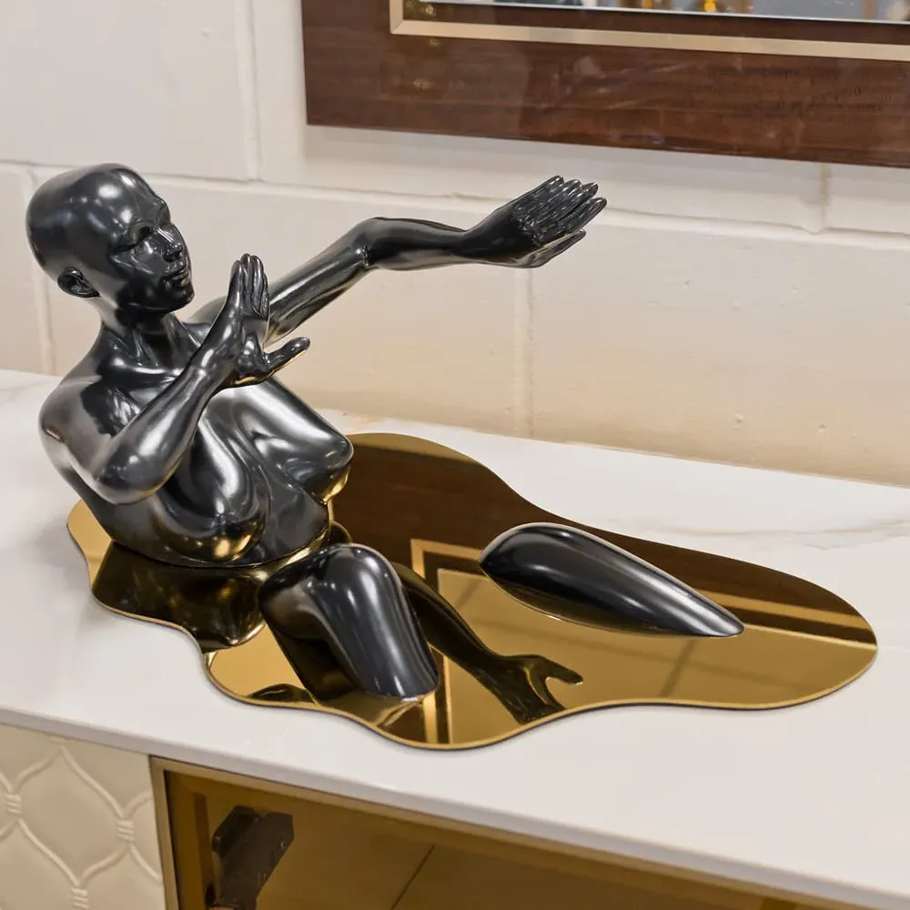 Boston Bathing Lady Sculpture with Gold Base - Black, Resin image