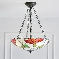 Botanica 3 Light Inverted Pendant Light - Dark Bronze, Tiffany Glass