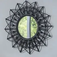 Bouake Round Wall Mirror - Black, Rattan