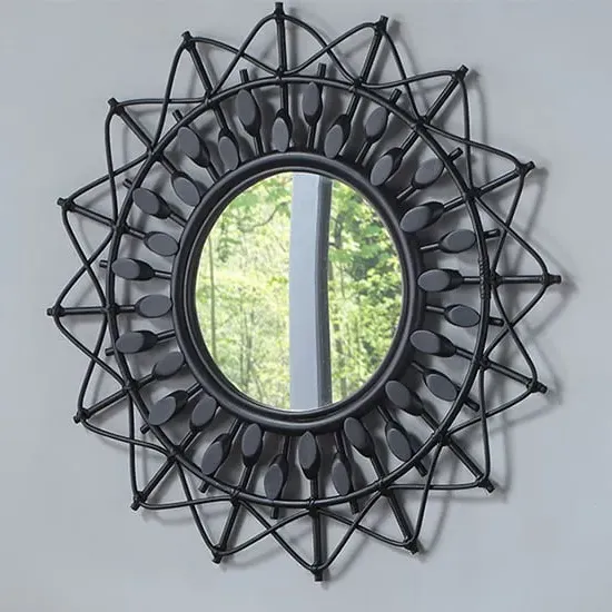 Bouake Round Wall Mirror - Black, Rattan image