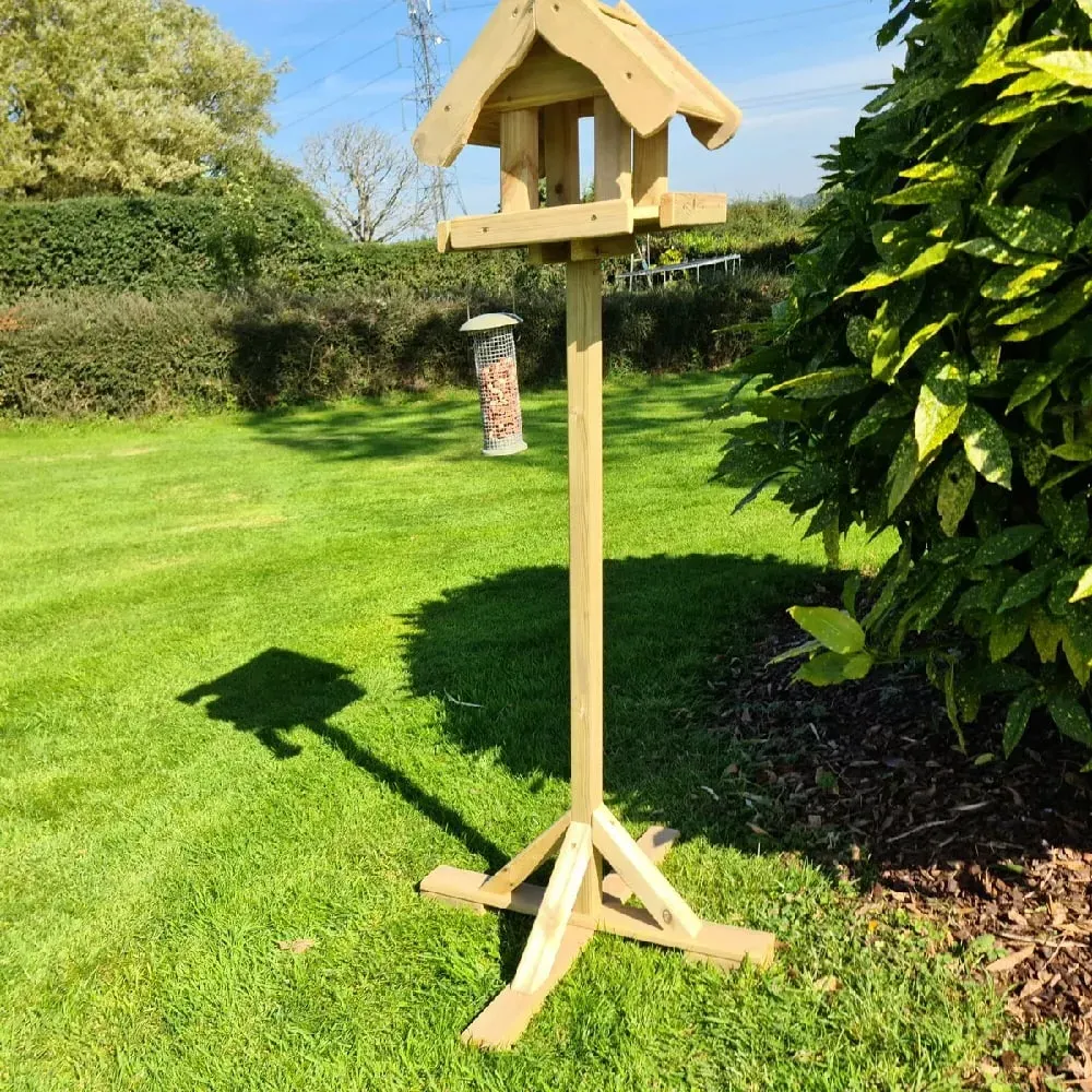 Boulder Garden Bird Table with Canopy - Natural, FSC Wood product
