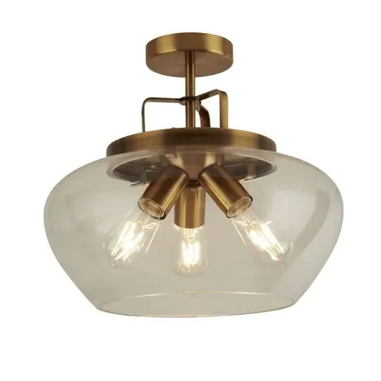 Boule 3 Light Semi Flush Ceiling Light - Bronze, Glass image