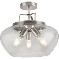 Boule 3 Light Semi Flush Ceiling Light - Silver, Glass