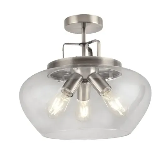 Boule 3 Light Semi Flush Ceiling Light - Silver, Glass