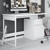 Bowburn Computer Desk with Storage - White, MDF