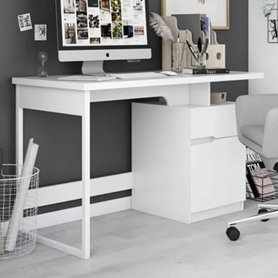 Bowburn Computer Desk with Storage - White, MDF image