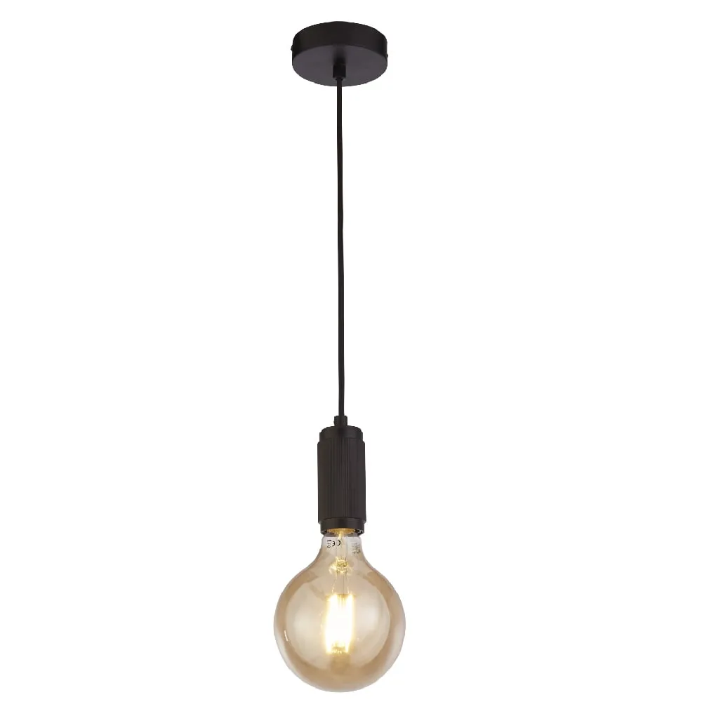 Bowie 1 Light Pendant Light with Braided Cable - Black