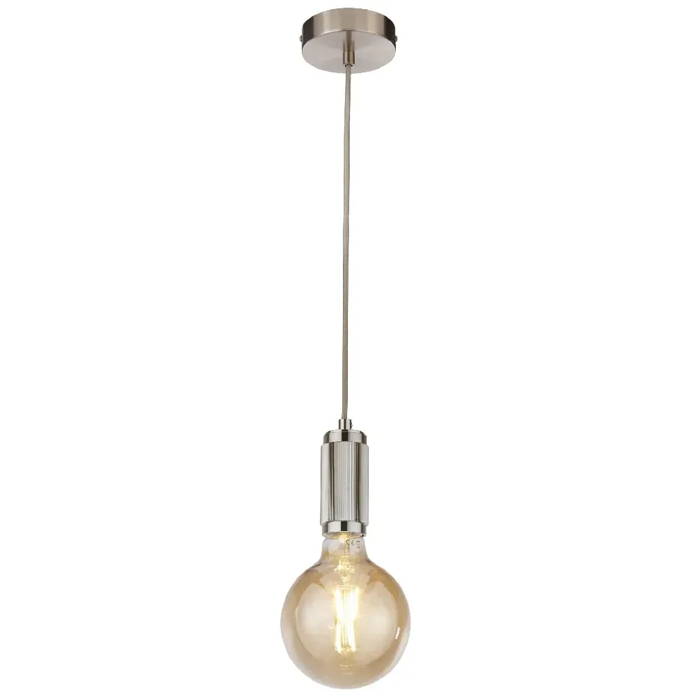 Bowie 1 Light Pendant Light with Braided Cable - Satin Silver