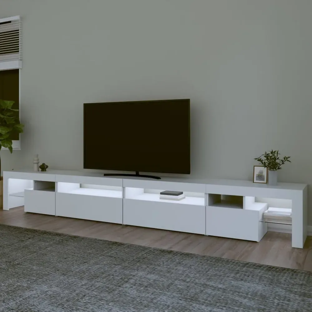 Bowie TV Stand with LED Lights - White, Engineered Wood