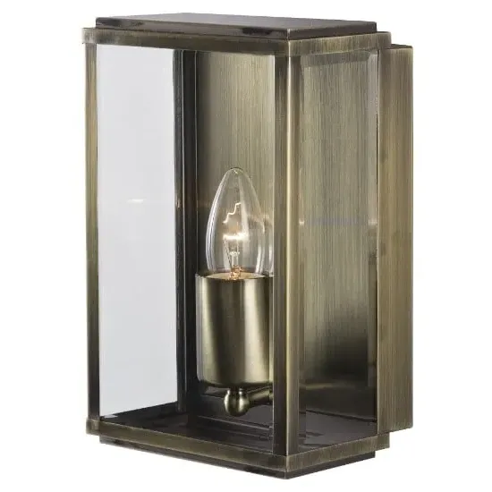 Box Rectangular Outdoor Wall Light - Antique Brass, Bevelled Glass image