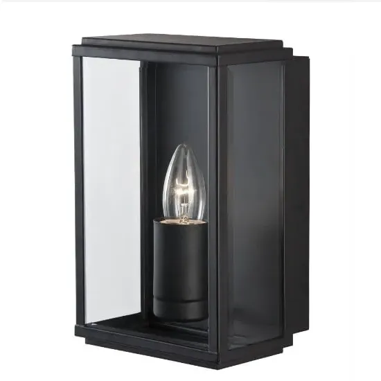 Box Rectangular Outdoor Wall Light - Black, Bevelled Glass