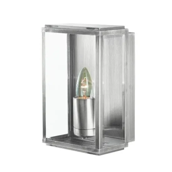 Box Rectangular Outdoor Wall Light - Satin Silver, Bevelled Glass