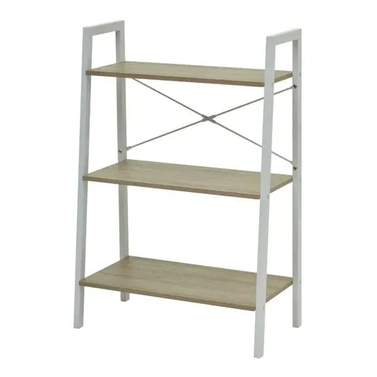 Bradken 3-Tier Shelving Unit - White, Natural Oak