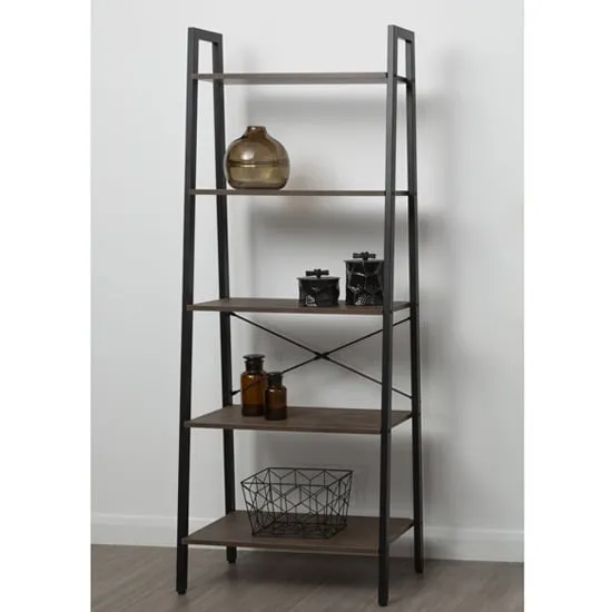 Bradken 5-Tier Shelving Unit - Black, Dark Oak