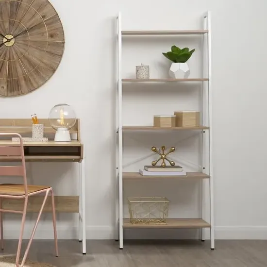 Bradken 5-Tier Shelving Unit - White, Natural Oak