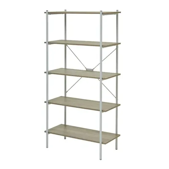 Bradken 5-Tier Shelving Unit - White, Natural Oak
