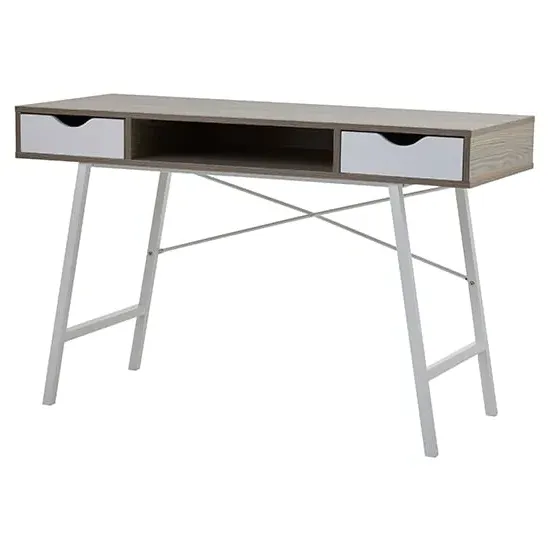 Bradken Computer Desk with 2 Drawers - Light Oak, White