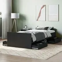 Braga Single Bed with Drawers - Black, Wood