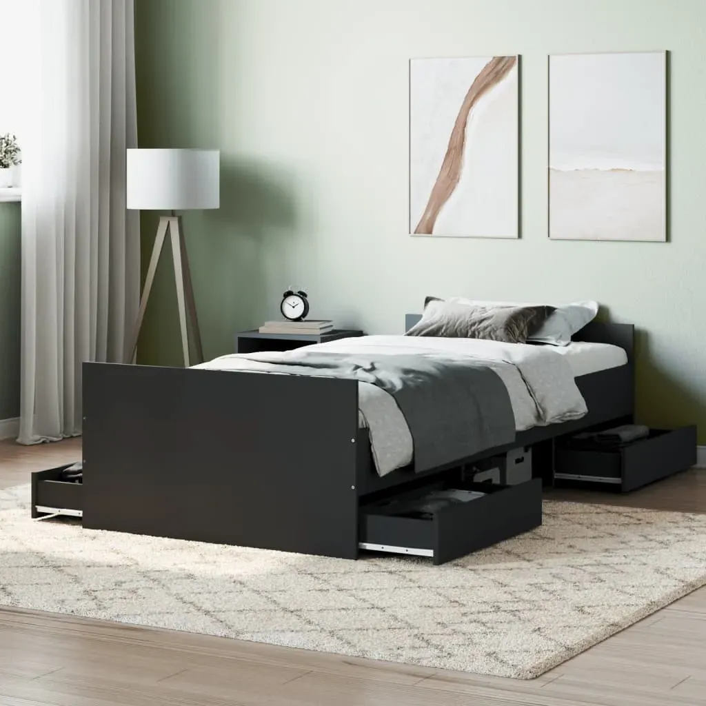 Braga Single Bed with Drawers - Black, Wood