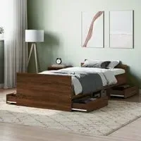 Braga Single Bed with Drawers - Brown Oak, Wood
