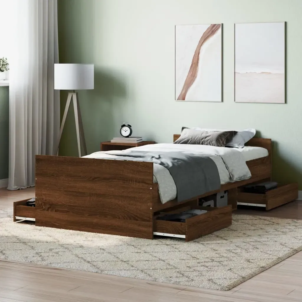 Braga Single Bed with Drawers - Brown Oak, Wood