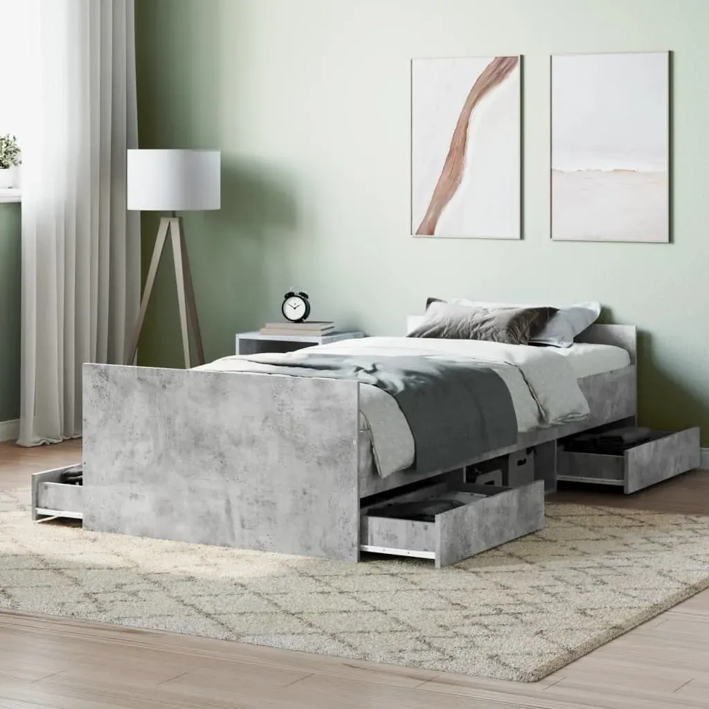 Braga Single Bed with Drawers - Concrete Effect, Wood