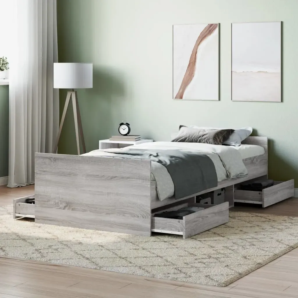 Braga Single Bed with Drawers - Grey, Wood