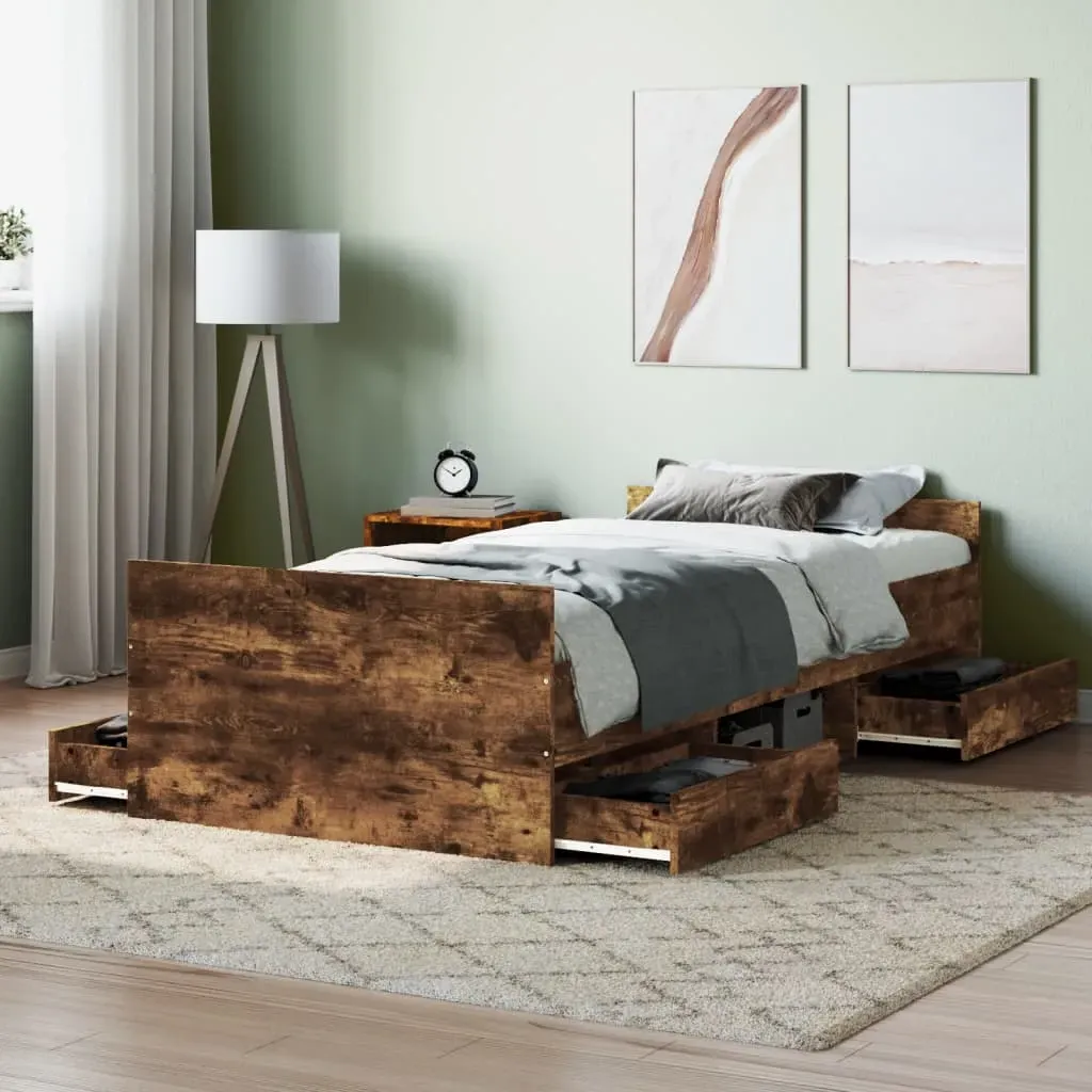 Braga Single Bed with Drawers - Smoked Oak, Wood