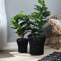 Braila Set of 2 Rattan Plant Baskets - Black