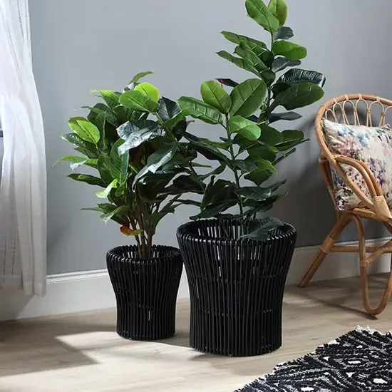 Braila Set of 2 Rattan Plant Baskets - Black image