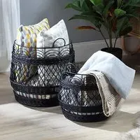 Braila Set of 2 Rattan Storage Baskets - Black