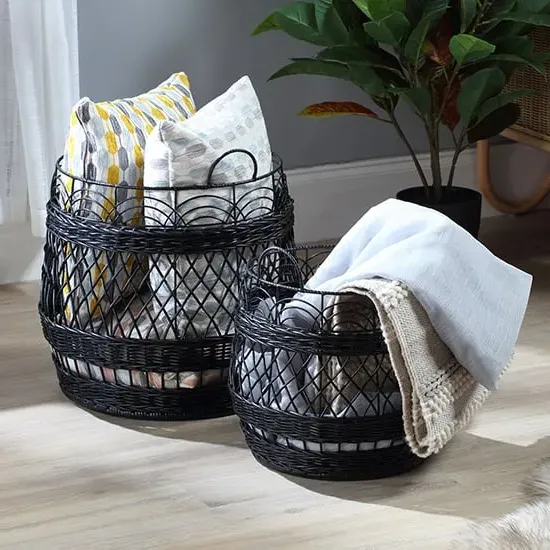 Braila Set of 2 Rattan Storage Baskets - Black