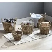 Braila Set of 5 Rattan Log Baskets with Handles - Natural
