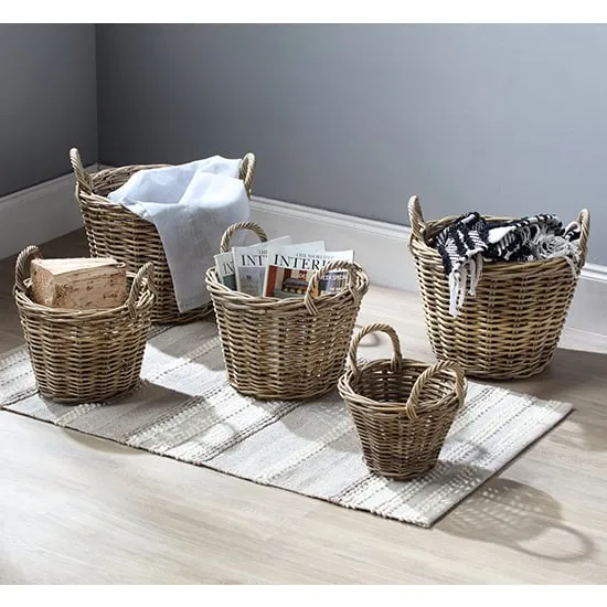 Braila Set of 5 Rattan Log Baskets with Handles - Natural