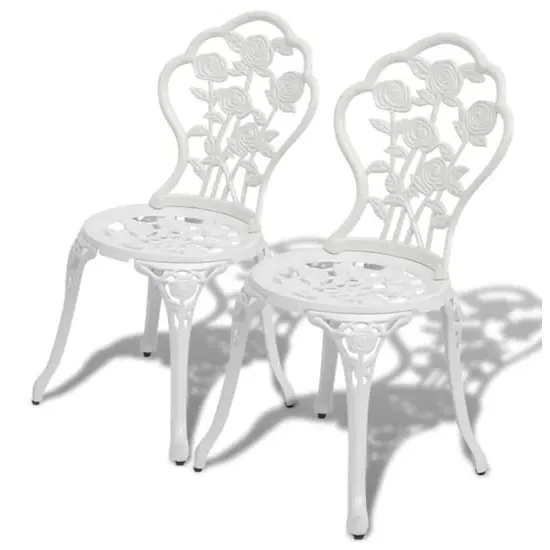 Brandi Bistro Chairs Pair - White, Cast Aluminium