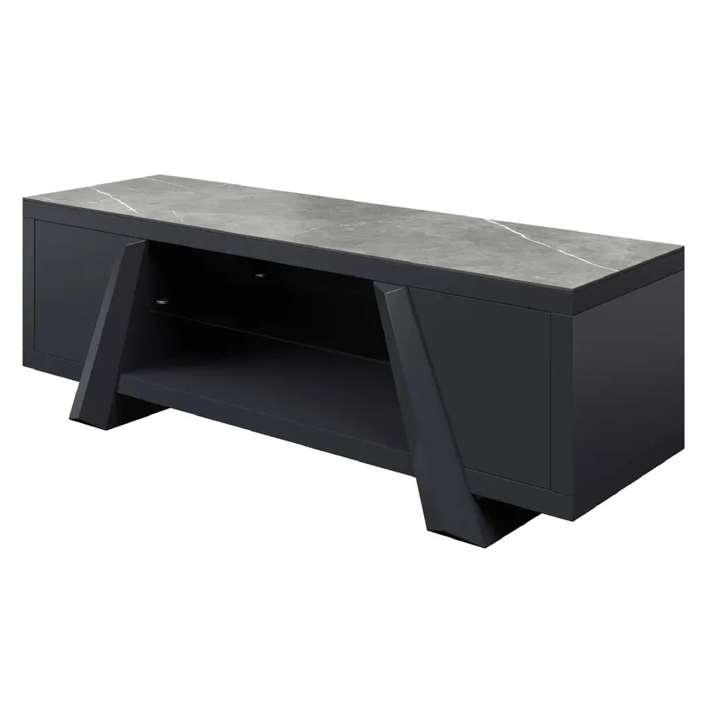 Brandon TV Stand with Soft-Close Doors - Black, Ceramic