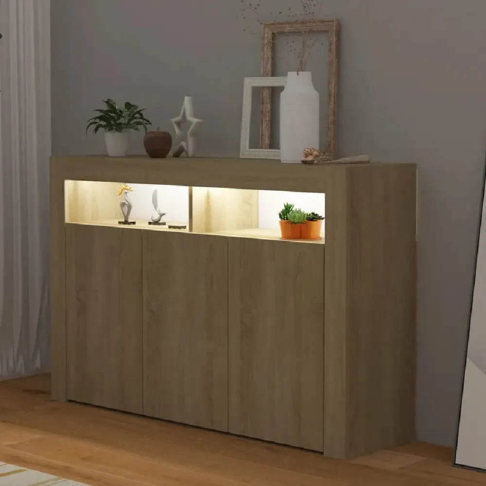 Brea Storage Cabinet with LED Lights - Sonoma Oak, Engineered Wood product