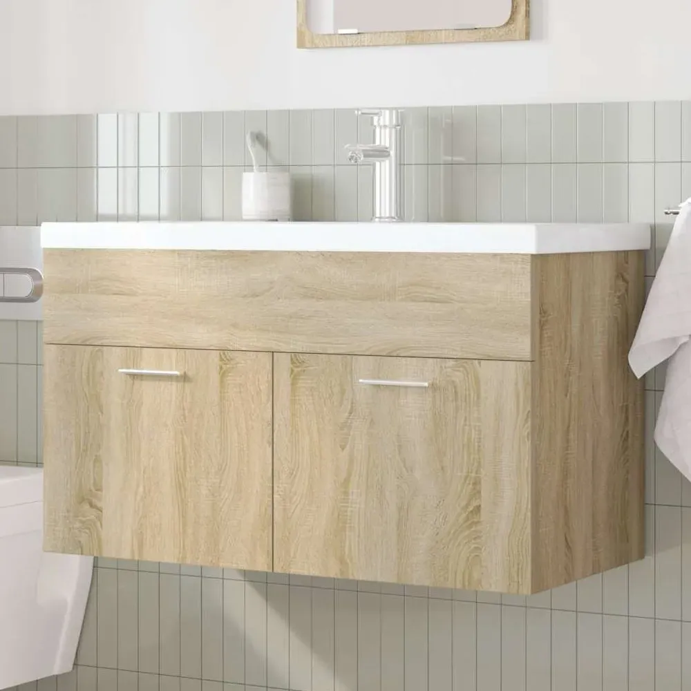 Breccia 80cm Vanity Unit with Faucet - Sonoma Oak, Engineered Wood product