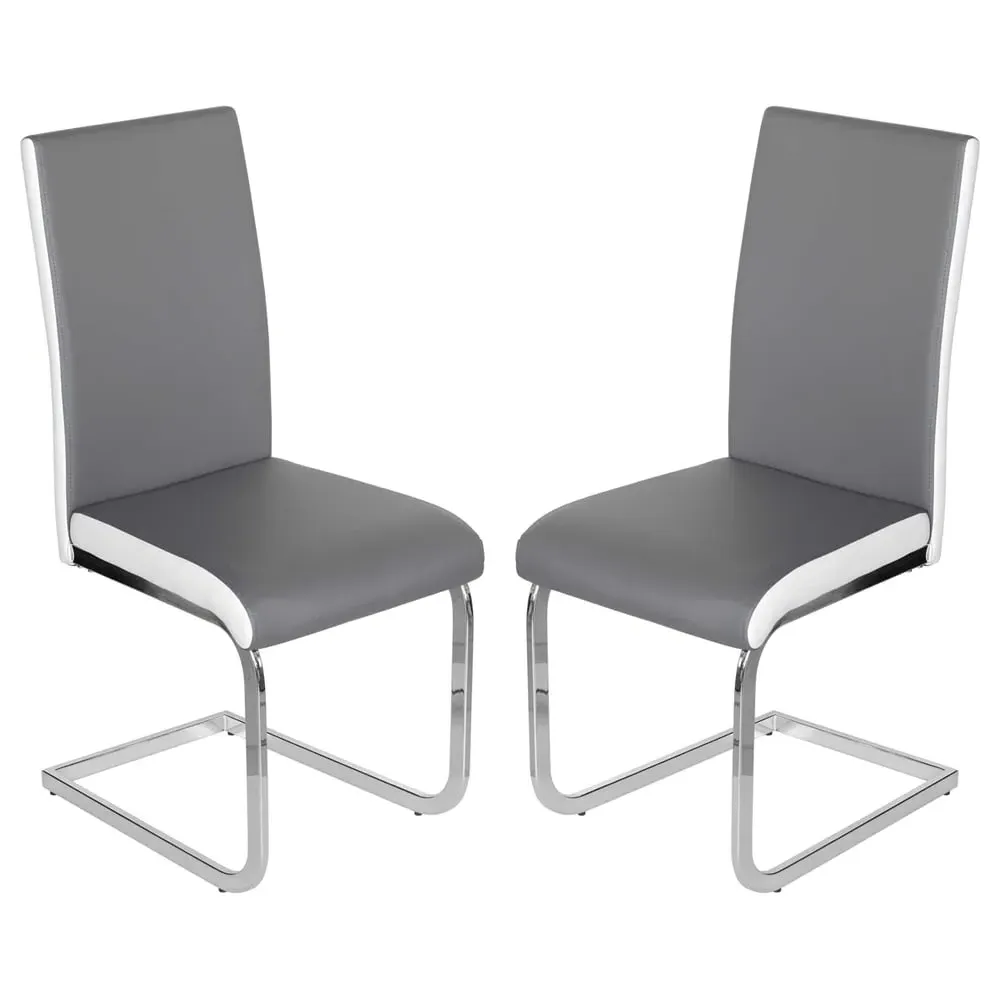 Breccia Dining Chairs Set of 2 - Grey, PU Leather