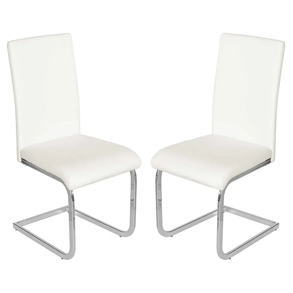 Breccia Dining Chairs Set of 2 - White, PU Leather