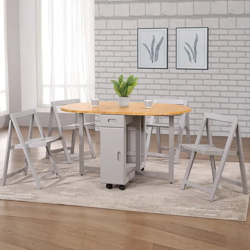 Breccia Drop Leaf Dining Table with 4 Chairs - Oak, Grey product