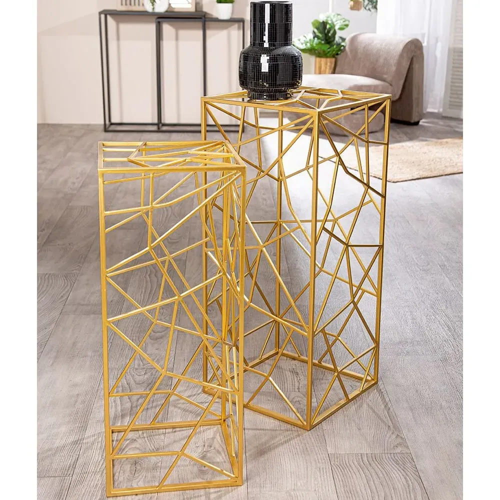 Breccia Set of 2 Decorative Pillars - Gold, Metal