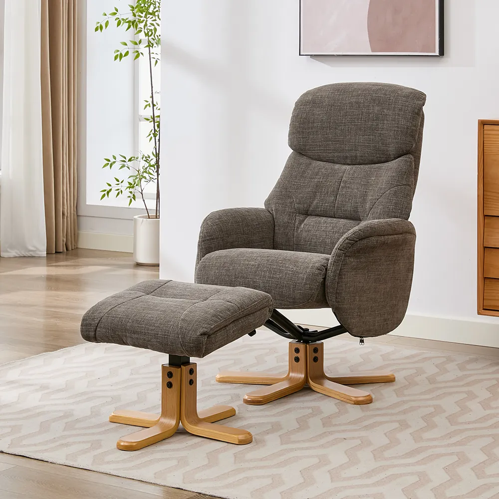 Brelon Swivel Recliner Chair with Footstool - Thunder, Fabric product
