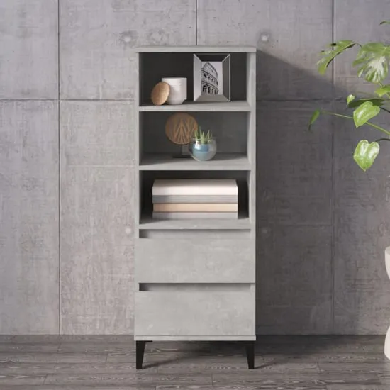 Brescia Bookcase with 2 Drawers - Concrete Effect, Wood image