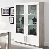 Breta 2 Door Display Cabinet with LED - White, Grey Marble