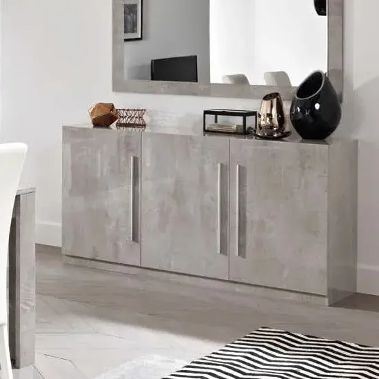 Breta 3-Door Sideboard - Grey Marble Effect, High Gloss image