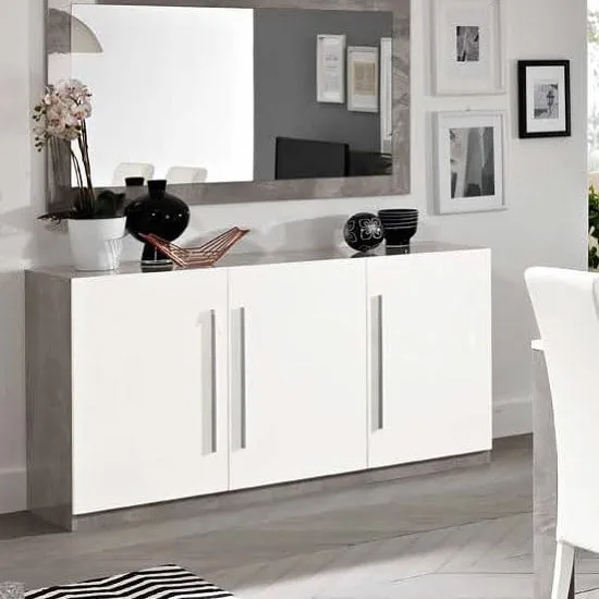 Breta 3-Door Sideboard - White & Grey, High Gloss