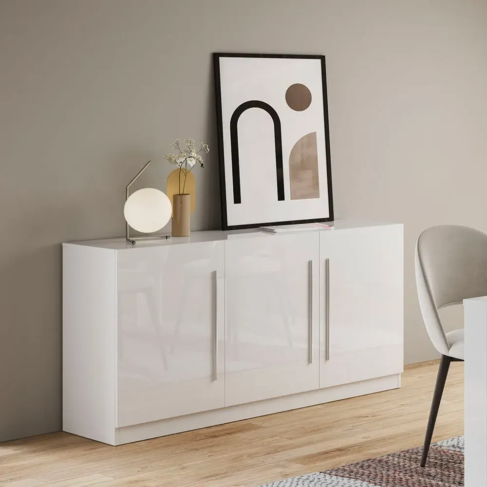 Breta 3-Door Sideboard - White, High Gloss
