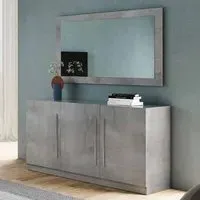 Breta 3-Door Sideboard with Mirror - Grey, High Gloss