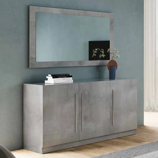 Breta 3-Door Sideboard with Mirror - Grey, High Gloss image